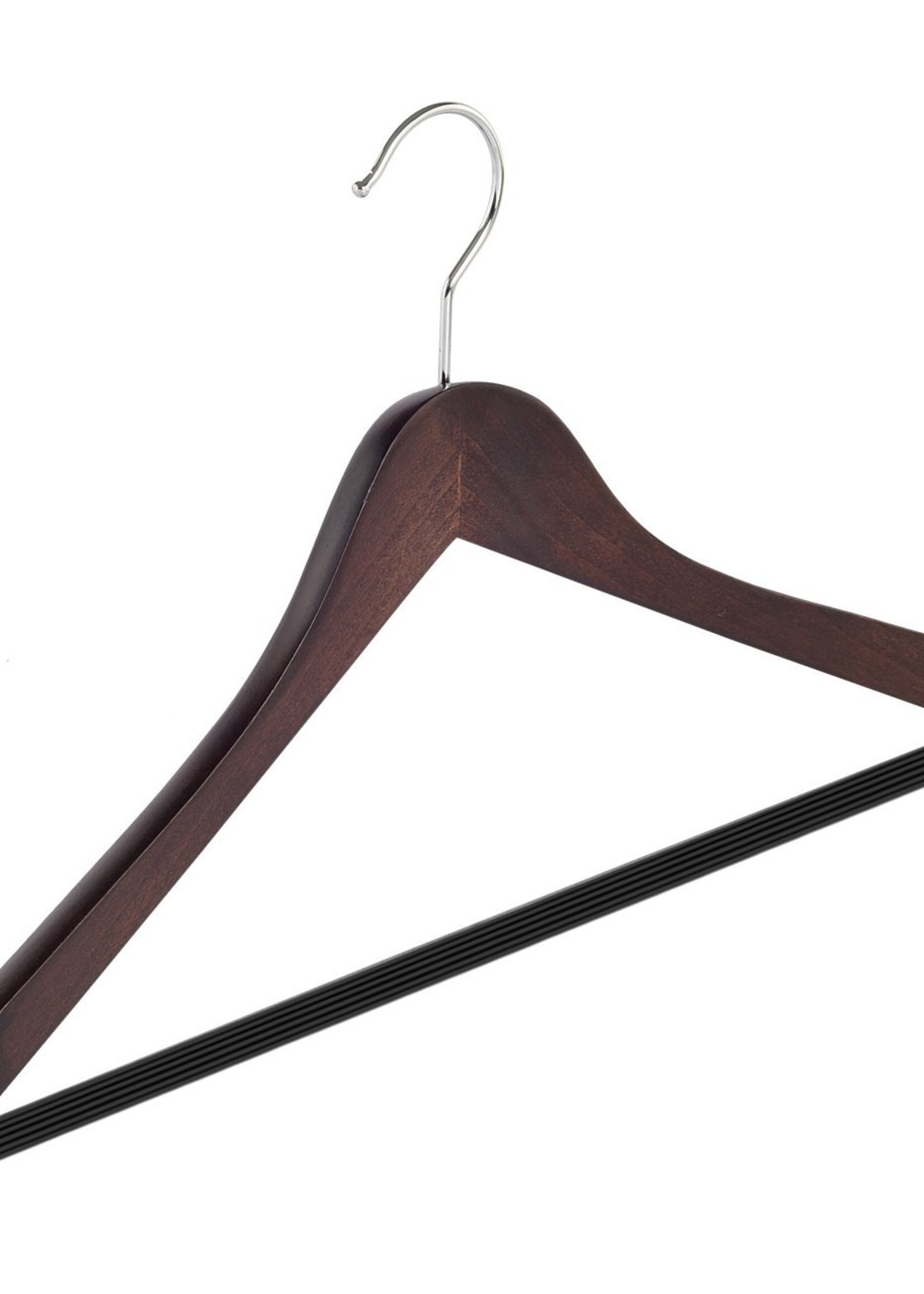 Cintre blouse / chemise (galbé) bois hêtre teinté wengé avec encoches et barre antidérapant