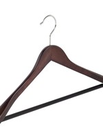 Cintre veste / costume (galbé) bois hêtre teinté wengé avec épaules larges et barre antidérapant