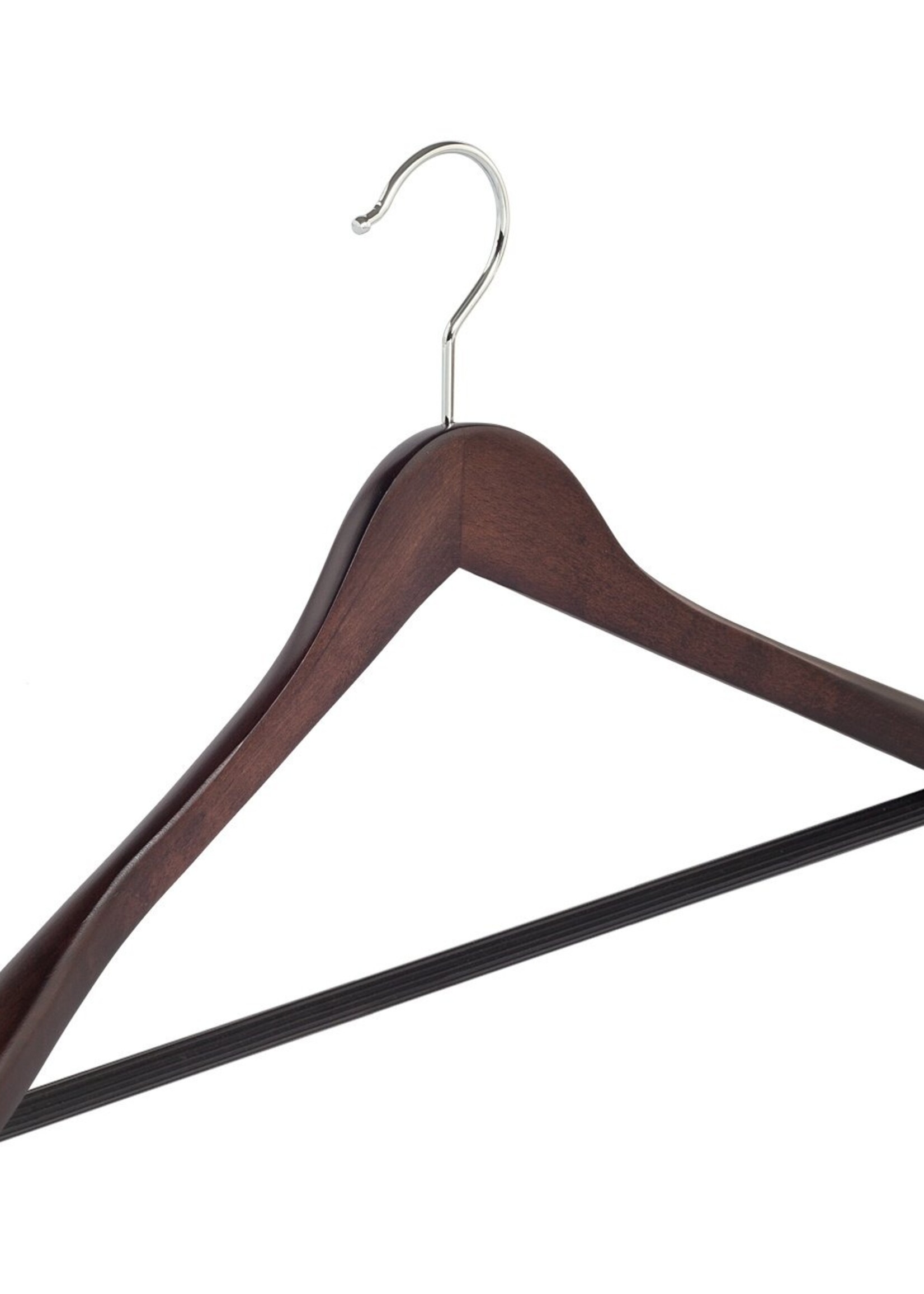 Cintre veste / costume (galbé) bois hêtre teinté wengé avec épaules larges et barre antidérapant