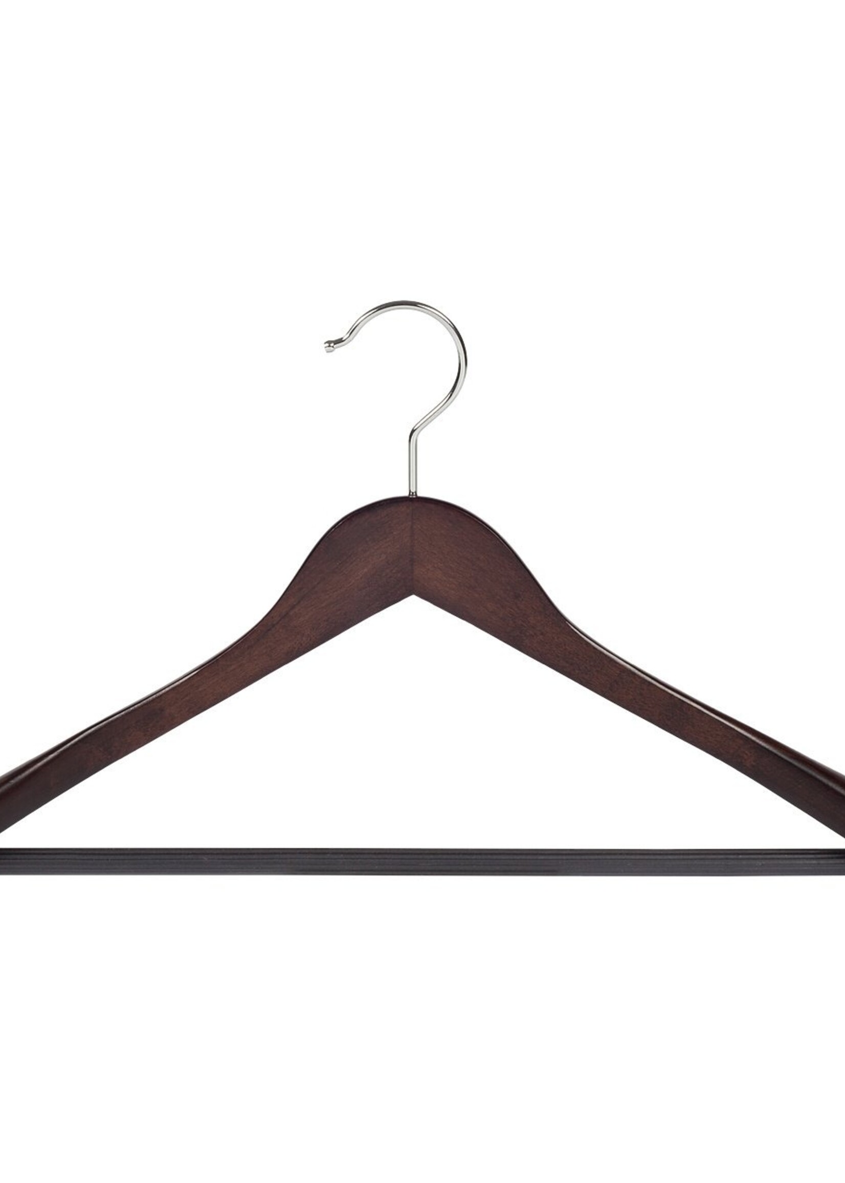 Cintre veste / costume (galbé) bois hêtre teinté wengé avec épaules larges et barre antidérapant