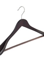 Cintre veste / costume (galbé) bois hêtre teinté wengé avec épaules larges et barre antidérapant