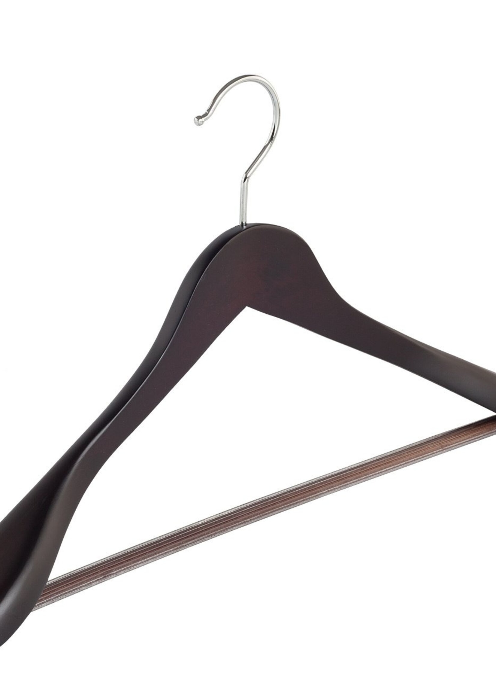 Cintre veste / costume (galbé) bois hêtre teinté wengé avec épaules larges et barre antidérapant