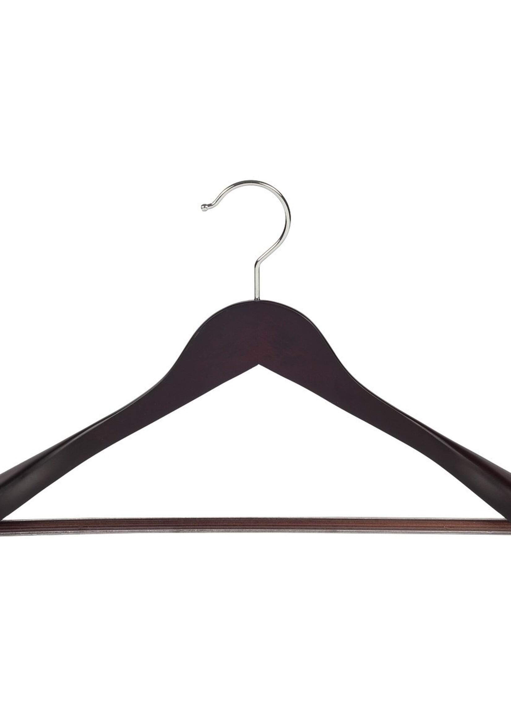 Cintre veste / costume (galbé) bois hêtre teinté wengé avec épaules larges et barre antidérapant