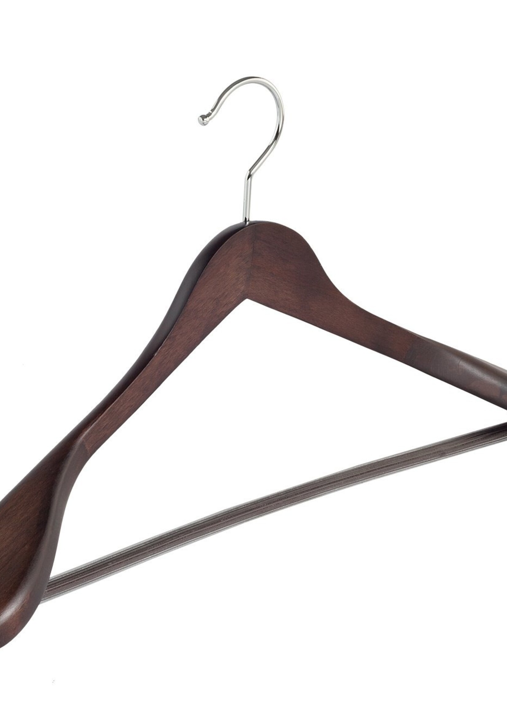 Cintre veste / costume (galbé) bois hêtre teinté wengé avec épaules larges et barre antidérapant