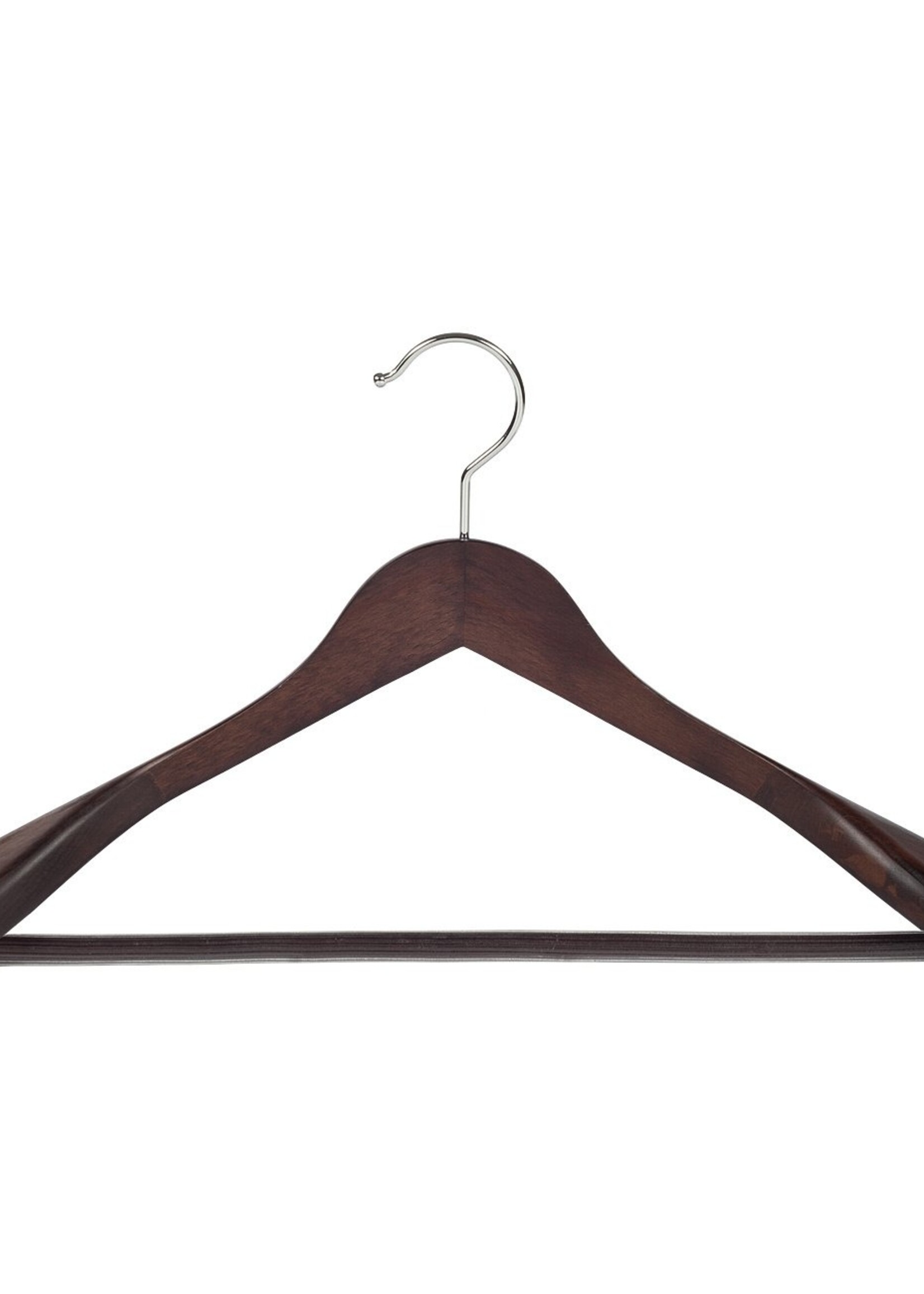 Cintre veste / costume (galbé) bois hêtre teinté wengé avec épaules larges et barre antidérapant