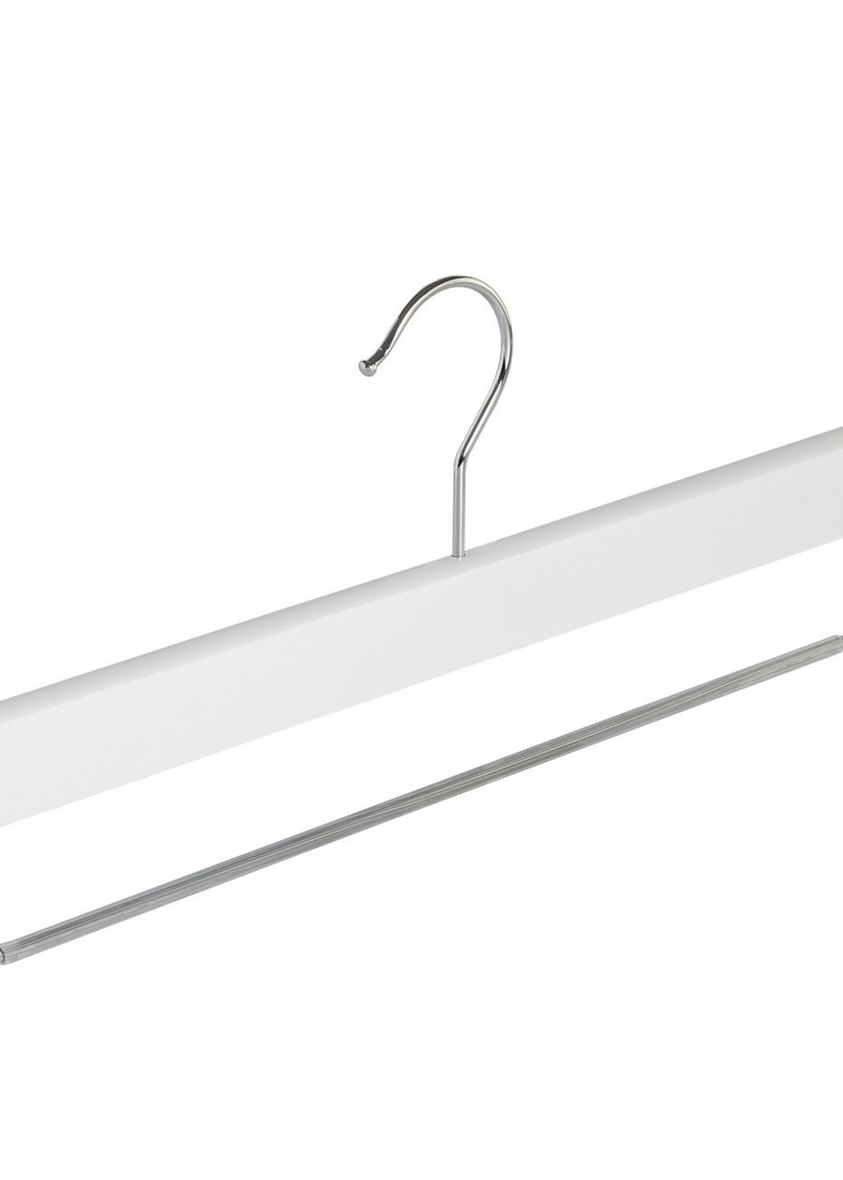 Cintre pantalon bois hêtre laqué blanc avec barre antidérapant