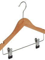 Cintre blouse / chemise (plat) bois hêtre verni naturel avec encoches et pinces antidérapantes