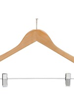 Cintre hotel (galbé) antivol bois lotus verni naturel avec pinces antidérapantes