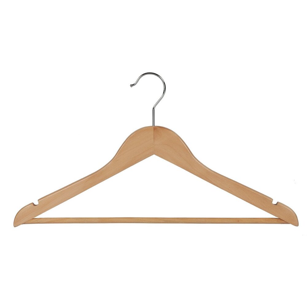 Cintre blouse / chemise (plat) bois lotus verni naturel avec encoches et barre antidérapant Cintre blouse / chemise (plat) bois lotus verni naturel avec encoches et barre antidérapant