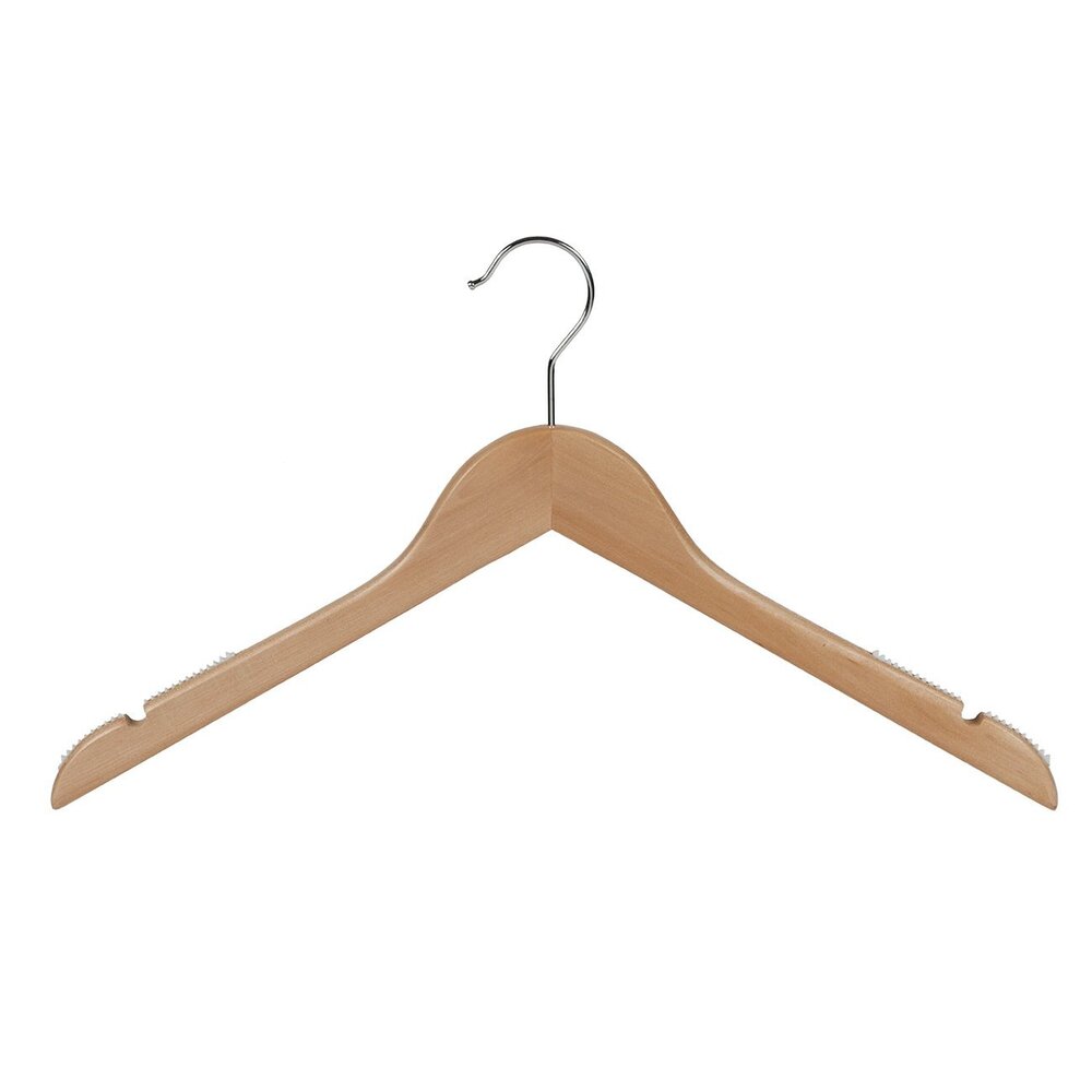 Cintre blouse / chemise (plat) bois lotus verni naturel avec encoches et antidérapant sur épaules Cintre blouse / chemise (plat) bois lotus verni naturel avec encoches et antidérapant sur épaules