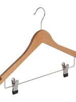 Cintre blouse / chemise (plat) bois lotus verni naturel avec encoches et pinces antidérapantes