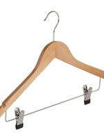 Cintre blouse / chemise (galbé) bois lotus verni naturel avec encoches et pinces antidérapantes