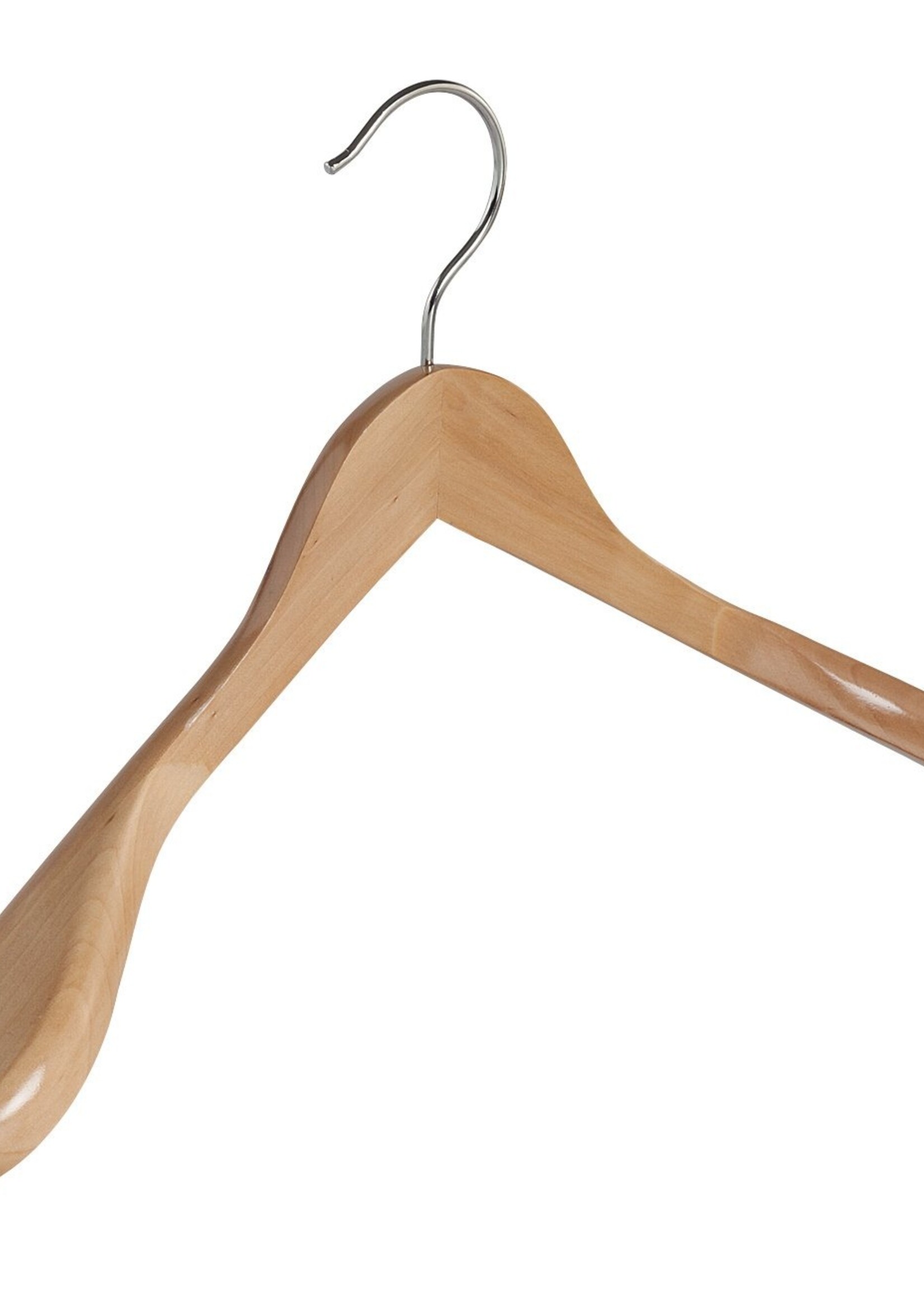 Cintre veste / costume (galbé) bois lotus verni naturel avec épaules larges