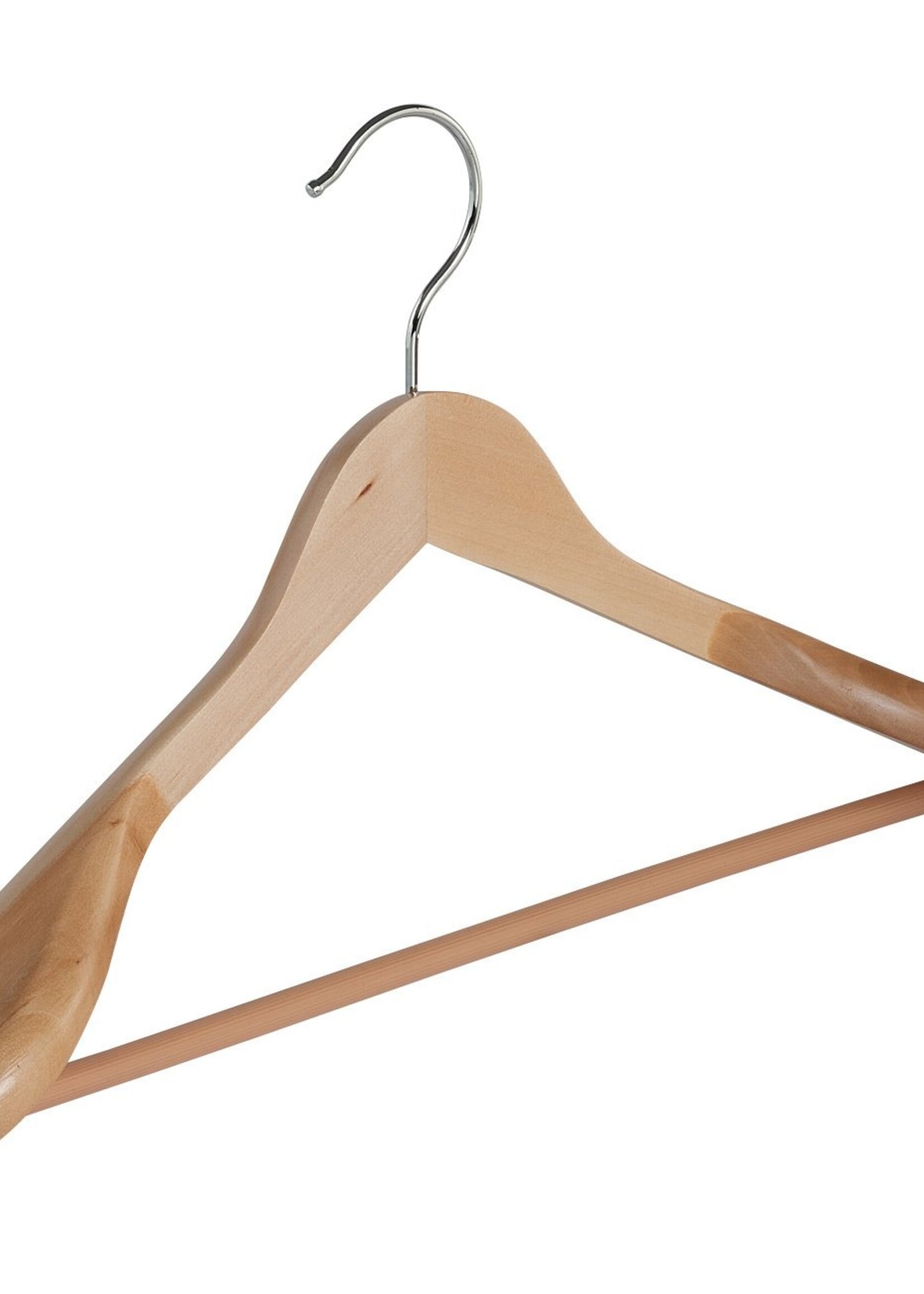 Cintre veste / costume (galbé) bois lotus verni naturel avec épaules larges et barre antidérapant