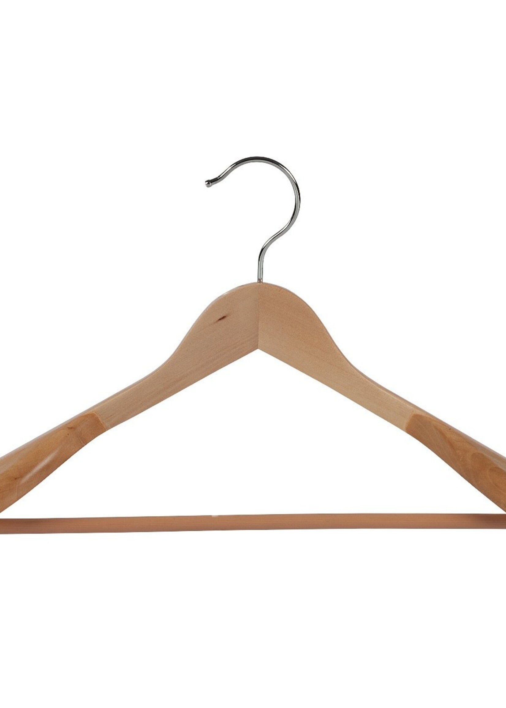 Cintre veste / costume (galbé) bois lotus verni naturel avec épaules larges et barre antidérapant