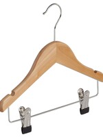 Cintre blouse / chemise (plat) bois lotus verni naturel avec encoches et pinces antidérapantes