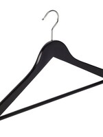 Cintre blouse / chemise (galbé) bois lotus laqué noir avec barre antidérapant