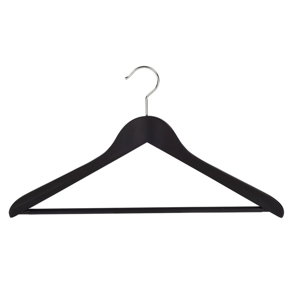 Cintre blouse / chemise (galbé) bois lotus laqué noir avec barre antidérapant Cintre blouse / chemise (galbé) bois lotus laqué noir avec barre antidérapant