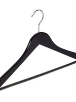 Cintre blouse / chemise (galbé) bois lotus laqué noir avec encoches et barre antidérapant