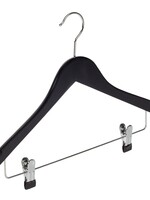 Cintre blouse / chemise (galbé) bois lotus laqué noir avec encoches et pinces antidérapantes