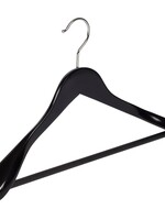 Cintre veste / costume (galbé) bois lotus laqué noir avec épaules larges et barre antidérapant