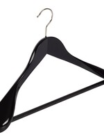 Cintre veste / costume (galbé) bois lotus laqué noir avec épaules larges et barre antidérapant