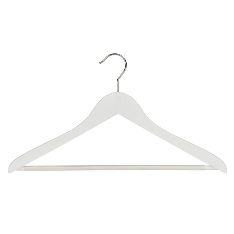 Cintre blouse / chemise (galbé) bois lotus laqué blanc avec barre antidérapant Cintre blouse / chemise (galbé) bois lotus laqué blanc avec barre antidérapant