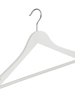 Cintre blouse / chemise (galbé) bois lotus laqué blanc avec encoches et barre antidérapant