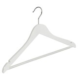 Cintre blouse / chemise (galbé) bois lotus laqué blanc avec encoches et barre antidérapant Cintre blouse / chemise (galbé) bois lotus laqué blanc avec encoches et barre antidérapant