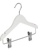 Cintre blouse / chemise (galbé) bois lotus laqué blanc avec encoches et pinces antidérapantes