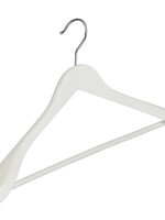 Cintre veste / costume (galbé) bois lotus laqué blanc avec épaules larges et barre antidérapant