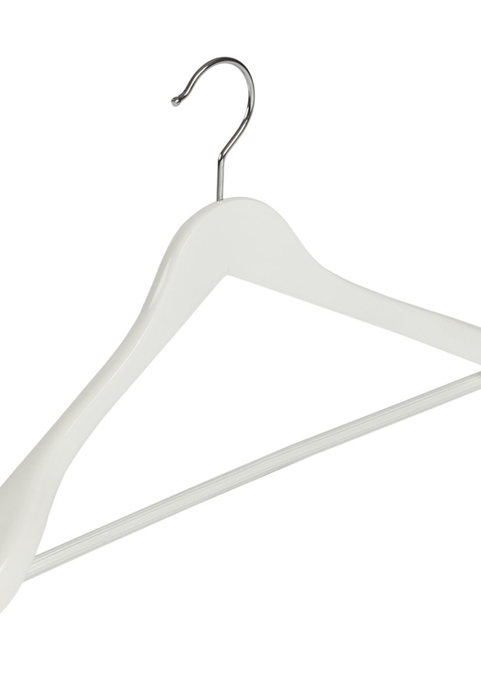 Cintre veste / costume (galbé) bois lotus laqué blanc avec épaules larges et barre antidérapant