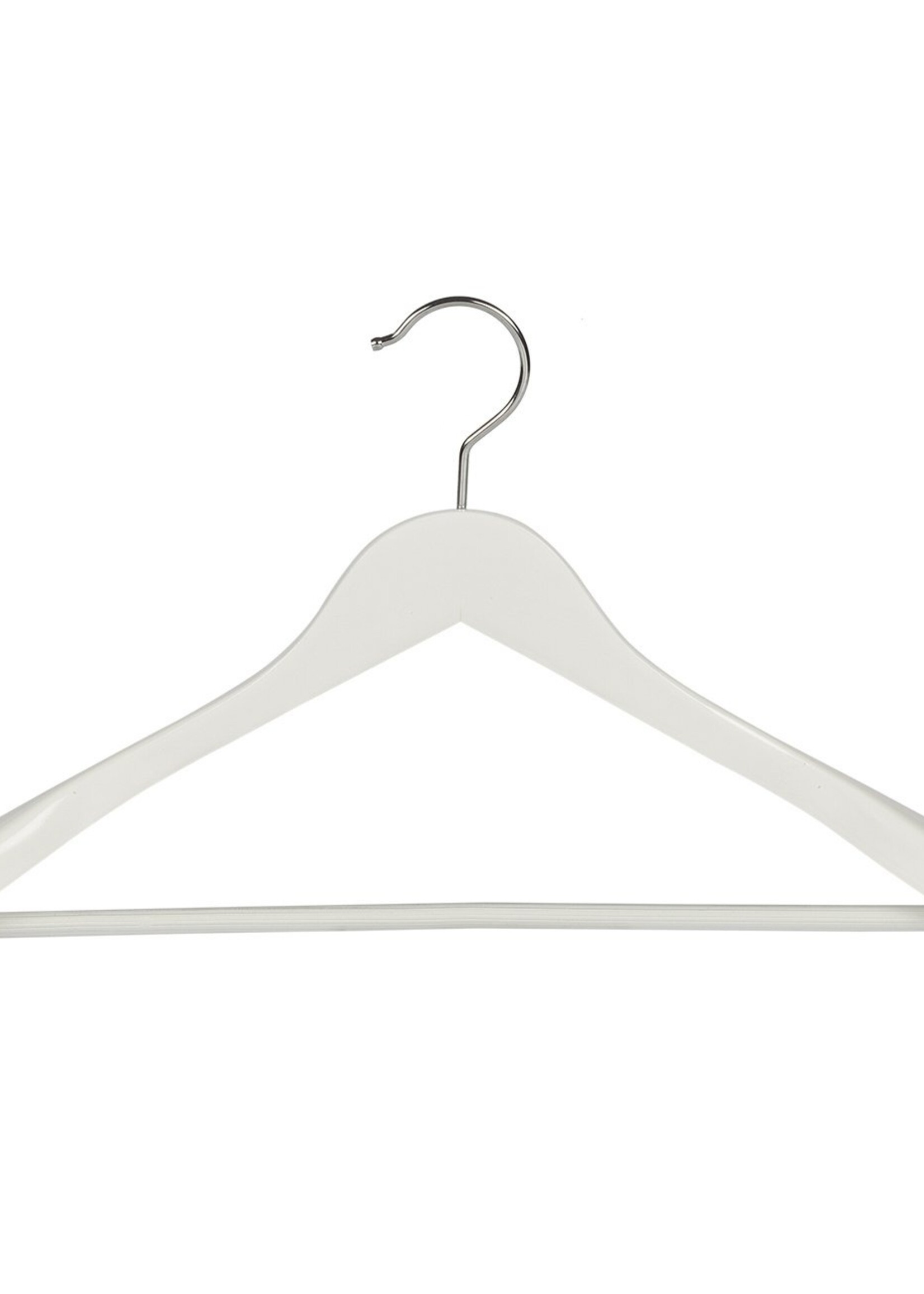 Cintre veste / costume (galbé) bois lotus laqué blanc avec épaules larges et barre antidérapant