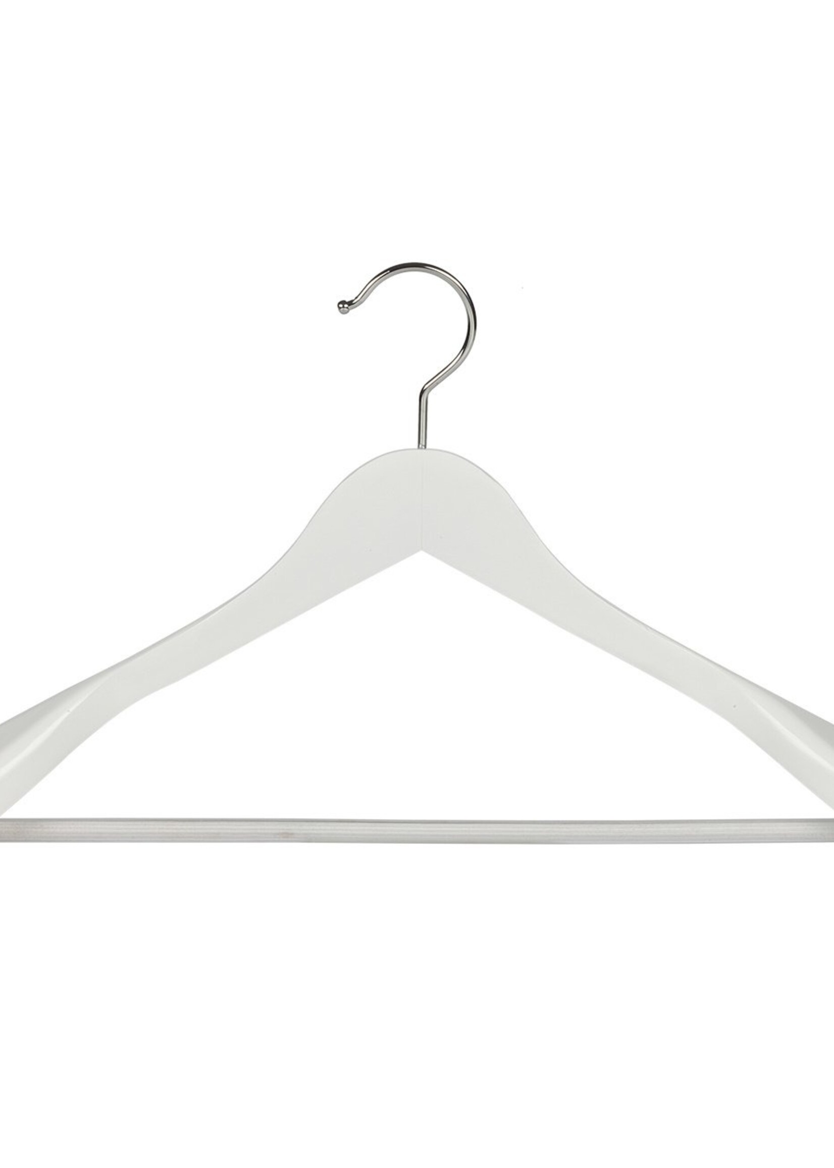 Cintre veste / costume (galbé) bois lotus laqué blanc avec épaules larges et barre antidérapant