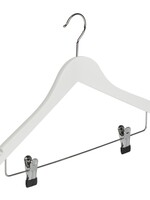 Cintre blouse / chemise (galbé) bois lotus laqué blanc avec encoches et pinces antidérapantes