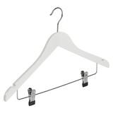 Cintre blouse / chemise (galbé) bois lotus laqué blanc avec encoches et pinces antidérapantes Cintre blouse / chemise (galbé) bois lotus laqué blanc avec encoches et pinces antidérapantes