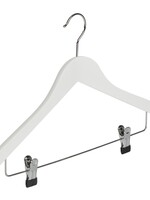 Cintre blouse / chemise (galbé) bois lotus laqué blanc avec pinces antidérapantes