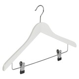 Cintre blouse / chemise (galbé) bois lotus laqué blanc avec pinces antidérapantes Cintre blouse / chemise (galbé) bois lotus laqué blanc avec pinces antidérapantes