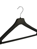 Cintre veste / costume (galbé) plastique noir avec épaules larges et barre