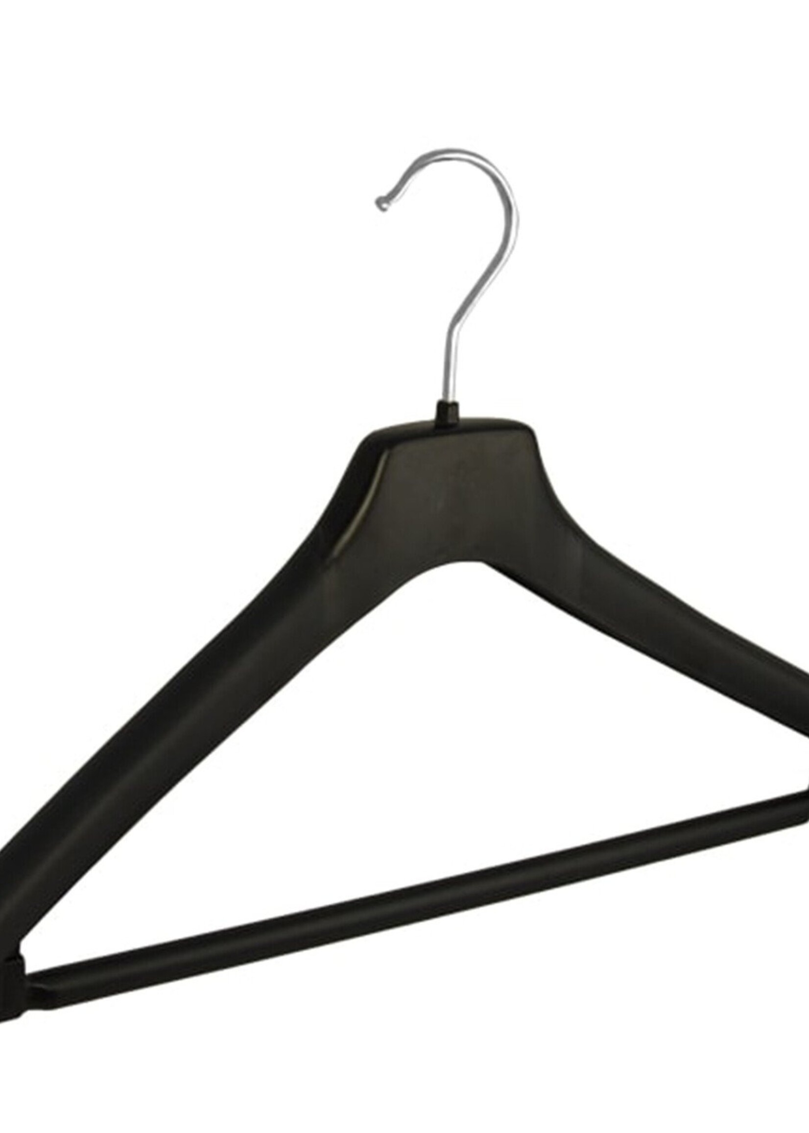 Cintre veste / costume (galbé) plastique noir avec épaules larges et barre