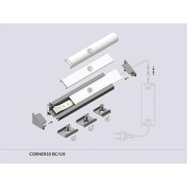 Topmet Aluminium hoek profiel 2 meter 60/30 graden Corner10