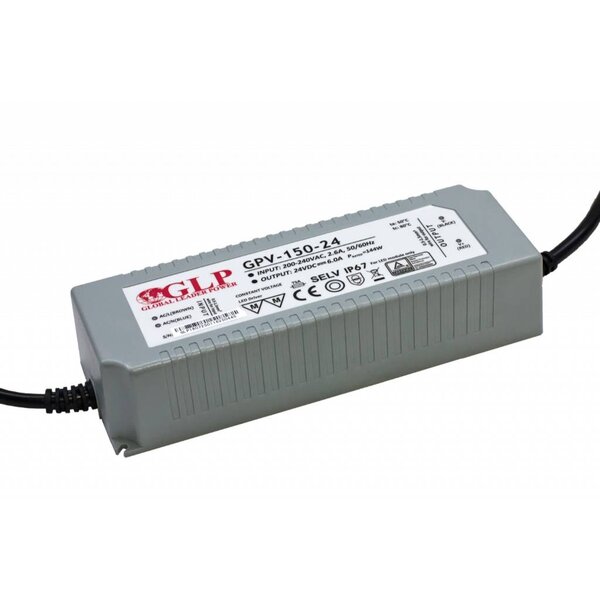 GLP Waterdichte LEDStrip Voedingsadapter 24 Volt 6 Ampere Transformator