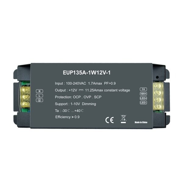 Euchips 1-10V LED Driver 12V - 11.25A - 135W