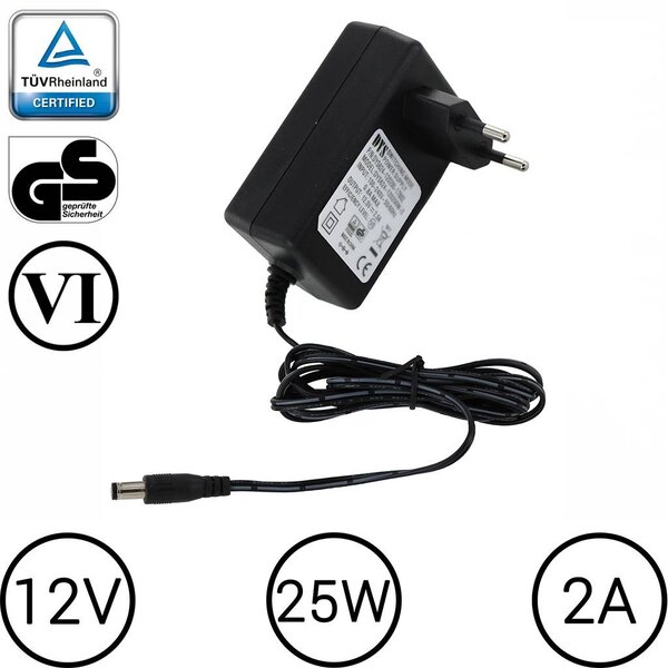 DYS LEDstrip voedingsadapter 12V-2A – 25 Watt - TÜV keurmerk - Efficiëntielevel 6