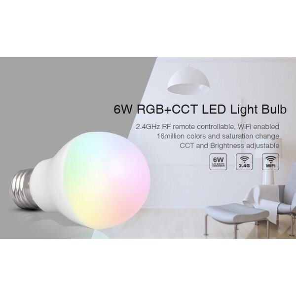 Milight / MiBoxer 6 Watt RGB + Warm Wit en Koud Wit E27 CCT Dual White Lamp