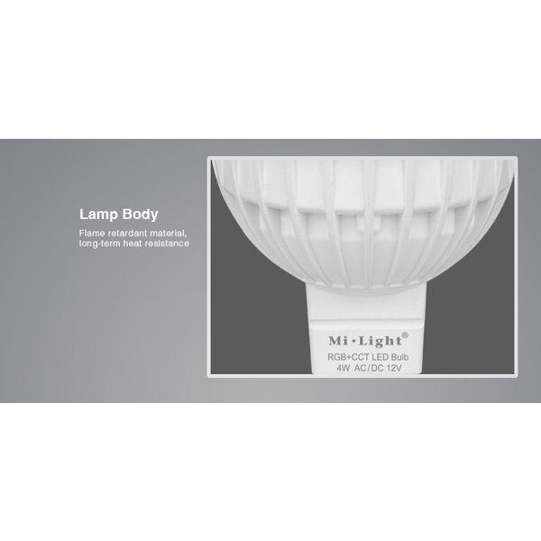 Milight / MiBoxer 4 Watt 12 Volt RGB + Warm Wit en Koud Wit MR16 CCT Dual White Inbouw Spot