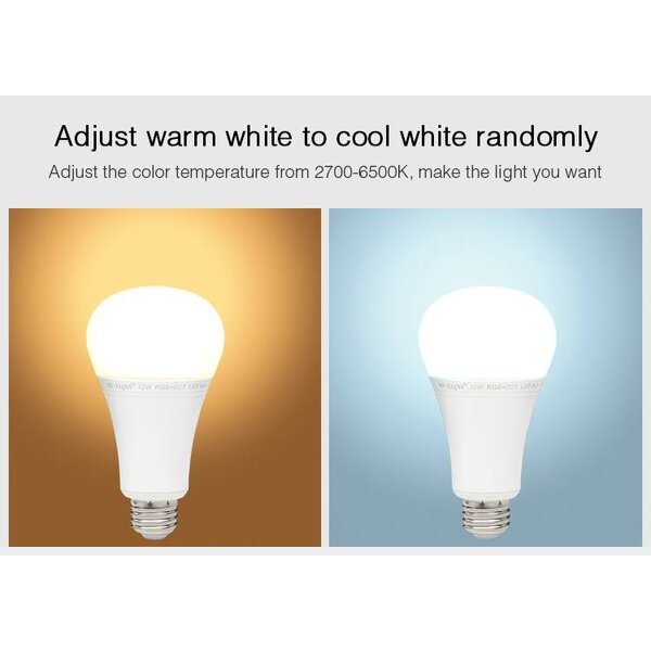 Milight / MiBoxer 12 Watt RGB + Warm Wit en Koud Wit E27 CCT Dual White Lamp