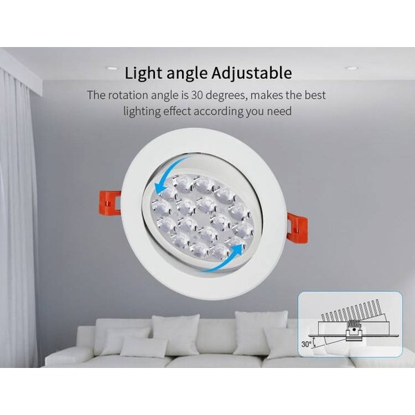 Milight / MiBoxer 9 Watt RGB + Warm Wit + Koud Wit  CCT kantelbare downlight Dual White