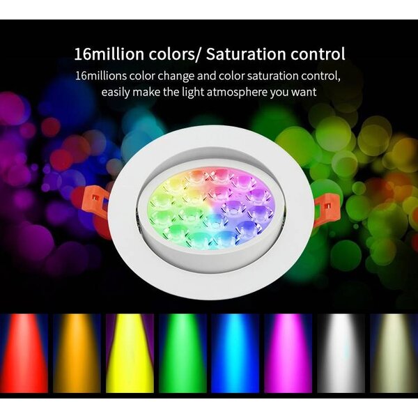 Milight / MiBoxer 9 Watt RGB + Warm Wit + Koud Wit  CCT kantelbare downlight Dual White