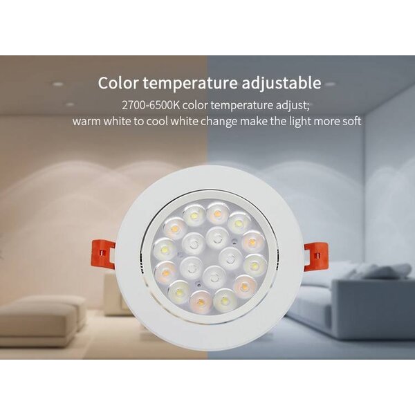 Milight / MiBoxer 9 Watt RGB + Warm Wit + Koud Wit  CCT kantelbare downlight Dual White